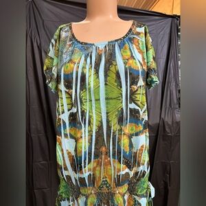 Cato Blue and Gold Ruched Blouse